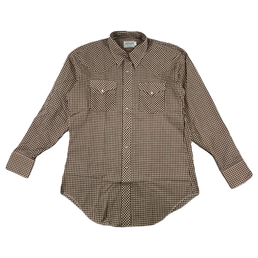 Vintage H Bar C Ranchwear Western Pearl Snap Shirt Men's 17 35 Brown Gingham USA
